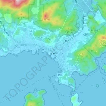 Topografische Karte Kuah, Höhe, Relief