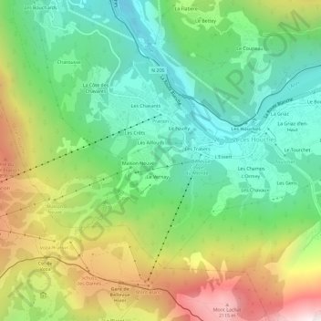 Topografische Karte Belleface, Höhe, Relief