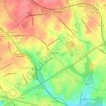 Topografische Karte Penn Wynne, Höhe, Relief