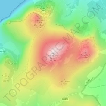 Topografische Karte Yr Eifl (Garn Ganol), Höhe, Relief