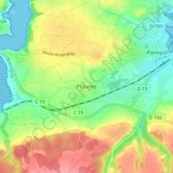 Topografische Karte Plounez, Höhe, Relief