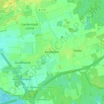 Topografische Karte Kirchhorst, Höhe, Relief