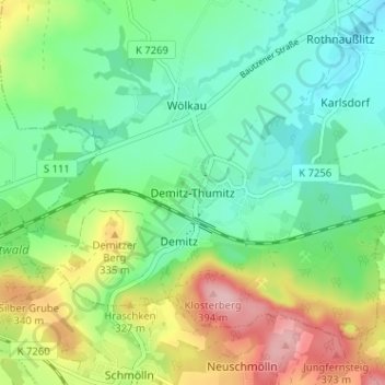 Topografische Karte Demitz-Thumitz, Höhe, Relief