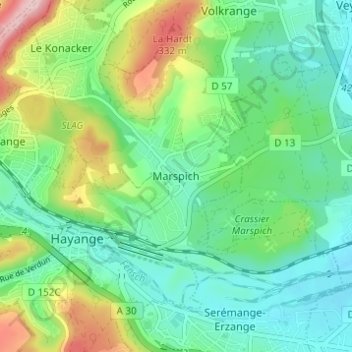 Topografische Karte Marspich, Höhe, Relief