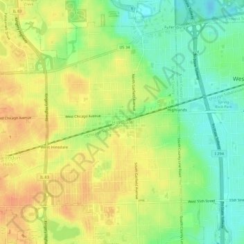 Topografische Karte Hinsdale, Höhe, Relief