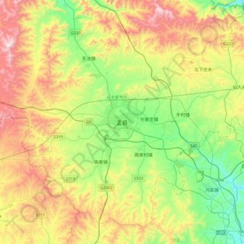 Topografische Karte 盂县, Höhe, Relief