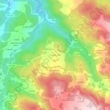 Topografische Karte O Val de Deus, Höhe, Relief