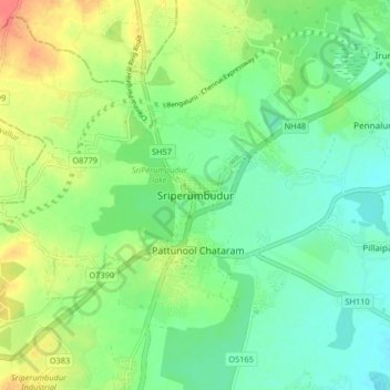 Topografische Karte Sriperumbudur, Höhe, Relief