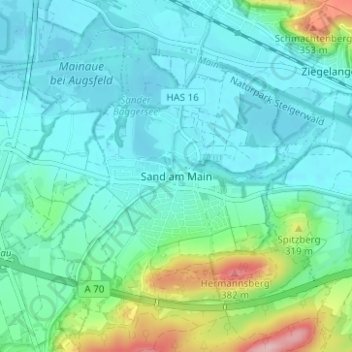 Topografische Karte Sand am Main, Höhe, Relief