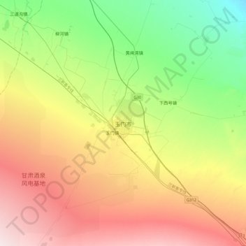 Topografische Karte 玉门市, Höhe, Relief