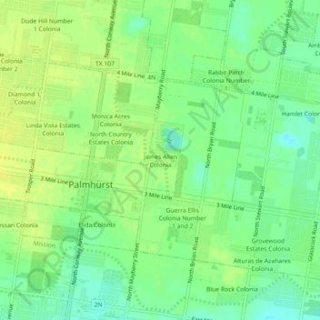Topografische Karte James Allen Colonia, Höhe, Relief