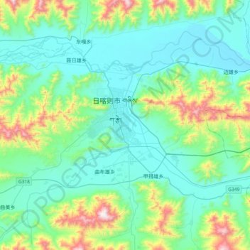 Topografische Karte 桑珠孜区, Höhe, Relief