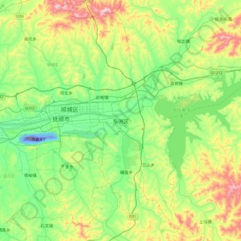 Topografische Karte 东洲区, Höhe, Relief