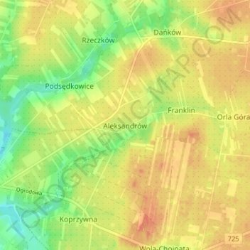 Topografische Karte Aleksandrów, Höhe, Relief
