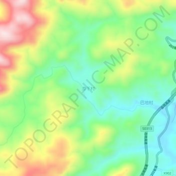 Topografische Karte 漈下村, Höhe, Relief