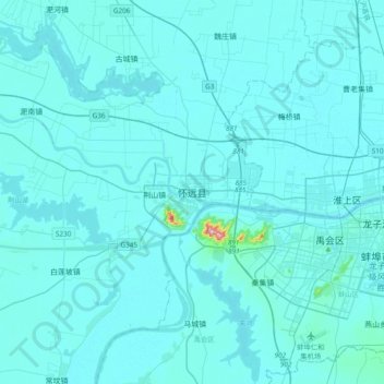 Topografische Karte 怀远县, Höhe, Relief