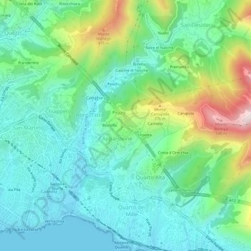 Topografische Karte Staiato, Höhe, Relief