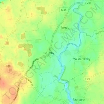 Topografische Karte Grumby, Höhe, Relief
