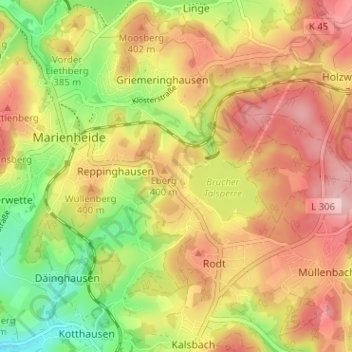 Topografische Karte Eberg, Höhe, Relief