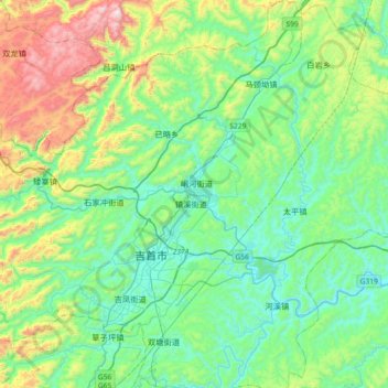 Topografische Karte 湘西州, Höhe, Relief
