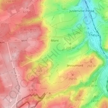 Topografische Karte Hodbomont, Höhe, Relief