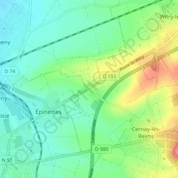Topografische Karte Le Linguet, Höhe, Relief