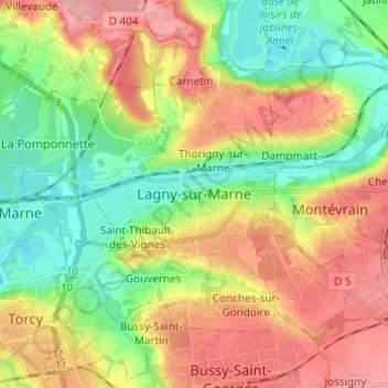 Topografische Karte Lagny-sur-Marne, Höhe, Relief