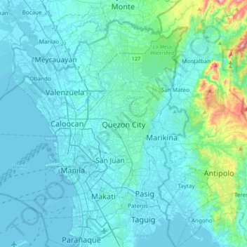 Topografische Karte Quezon City, Höhe, Relief