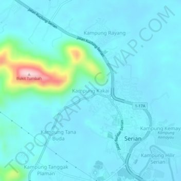 Topografische Karte Kampung Kakai, Höhe, Relief