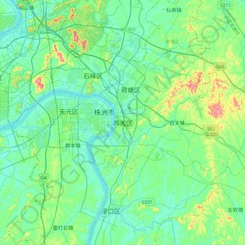 Topografische Karte 芦淞区, Höhe, Relief