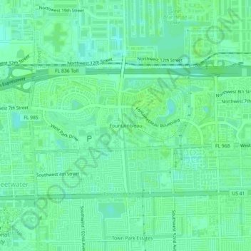 Topografische Karte Fountainbleau, Höhe, Relief