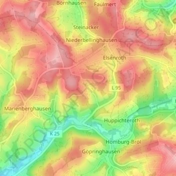 Topografische Karte Gerhardsiefen, Höhe, Relief