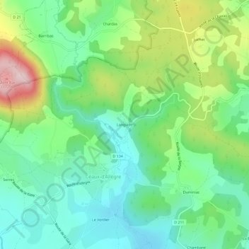 Topografische Karte Langlade, Höhe, Relief