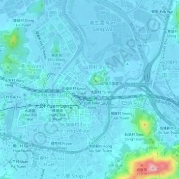 Topografische Karte 東頭村, Höhe, Relief