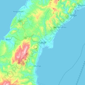 Topografische Karte Carcar, Höhe, Relief