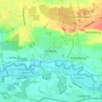 Topografische Karte Dolberg, Höhe, Relief