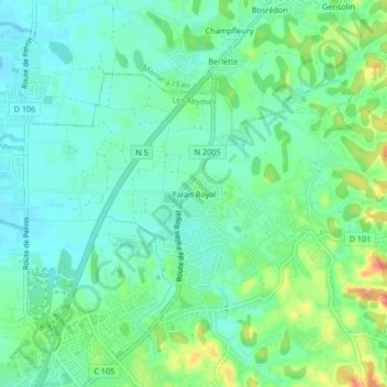 Topografische Karte Palais Royal, Höhe, Relief