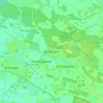 Topografische Karte Sandlingen, Höhe, Relief