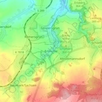 Topografische Karte Erlmühle, Höhe, Relief