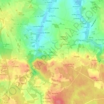 Topografische Karte Le Rocher, Höhe, Relief