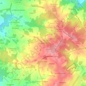 Topografische Karte Vergne Blanche, Höhe, Relief