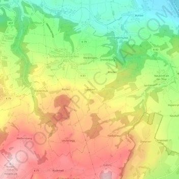 Topografische Karte Laachen, Höhe, Relief