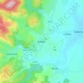 Topografische Karte Rudno, Höhe, Relief