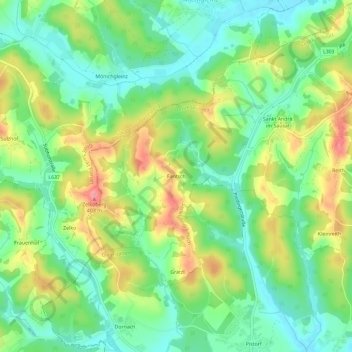 Topografische Karte Fantsch, Höhe, Relief