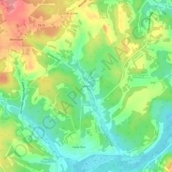 Topografische Karte Pardee, Höhe, Relief