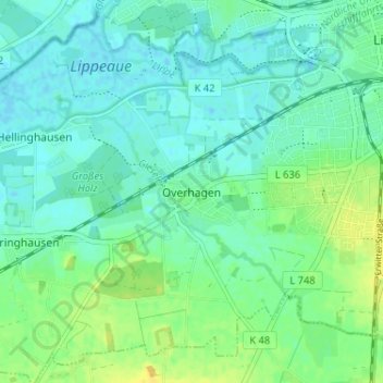 Topografische Karte Overhagen, Höhe, Relief