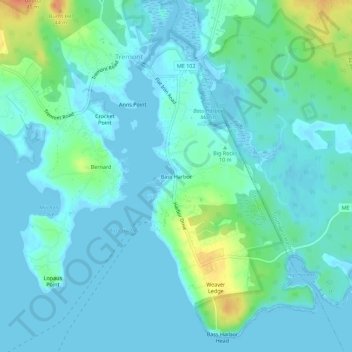Topografische Karte Bass Harbor, Höhe, Relief