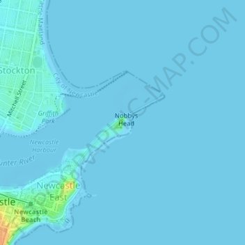 Topografische Karte Nobbys Lighthouse, Höhe, Relief