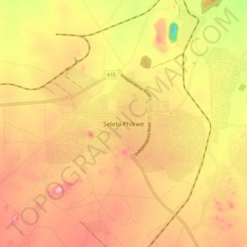 Topografische Karte Selebi Phikwe, Höhe, Relief