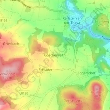 Topografische Karte Goschenreith, Höhe, Relief